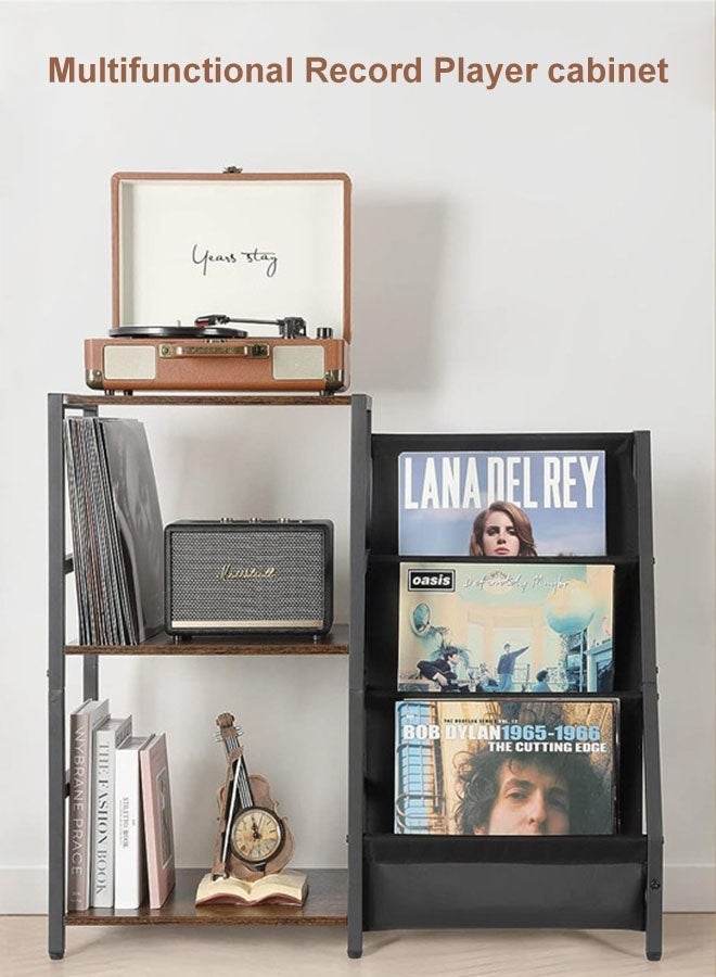 Forthcan Vinyl Record Player Stand with Storage, Metal & Wood LP Record Storage Rack with Side Shelves, Turntable Stand for Vinyl Albums, Books & Living Room Decor - Image 1